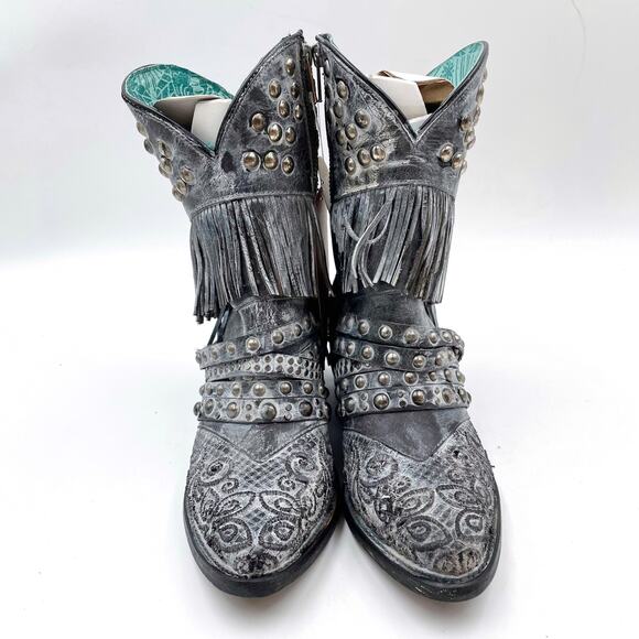 Corral‎ Embroidery Studded Fringe Boots Grey Leather Ankle Western Sz 6.5 Z0103 - Picture 3 of 10
